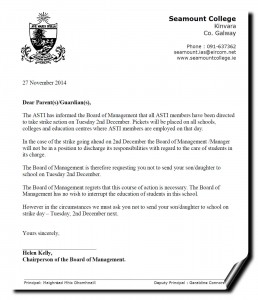 Letter from the Chairperson of the Board of Management regarding Strike Action